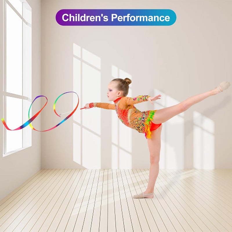 KHYMOHP 2 Pcs Dance Ribbons, Rainbow Ribbon, Rainbow Twirler Stick, 78.7Inch Rhythmic Gymnastics Ribbon, Ribbon Dancer Wand for Kids, Adults, Fits Artistic Dancing Gymnastics, Outdoor Play - Image 3